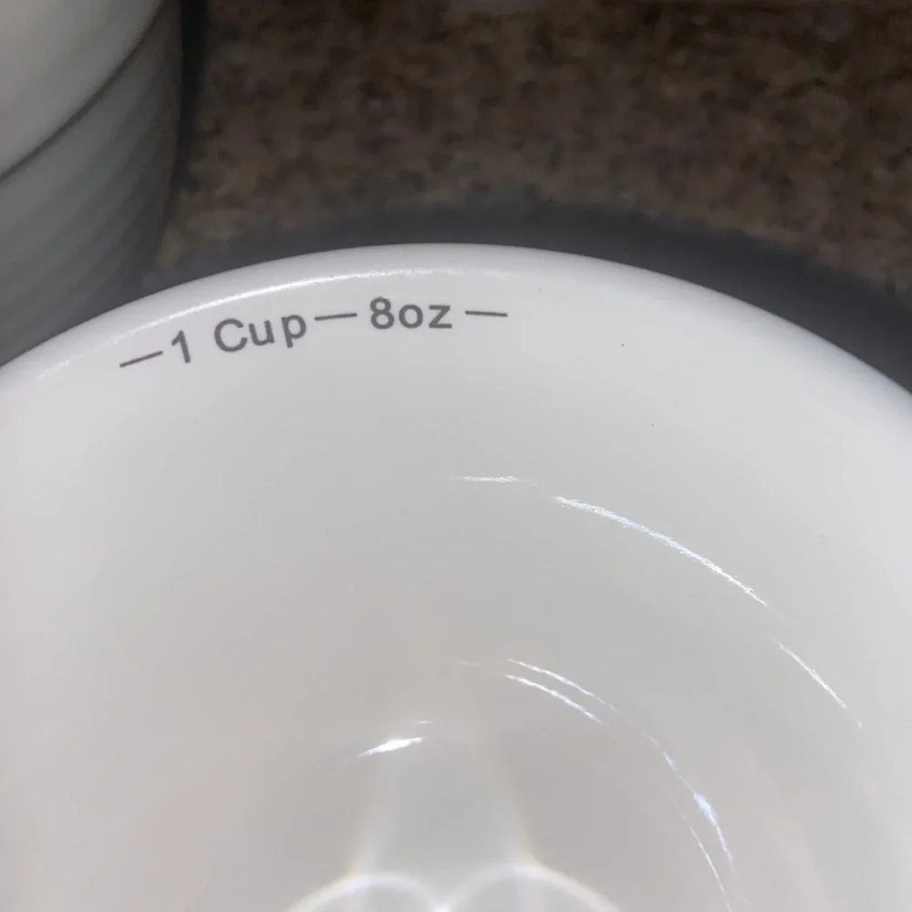 Creative Co-Op ceramic measuring cups. 1 1/2 cup, 1 cup, 1/2cup, and 1/4 cup